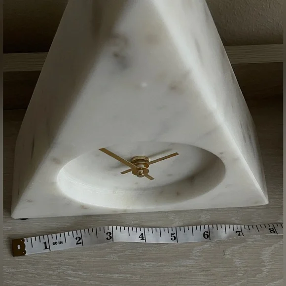 Marble Triangular Mantel Clock Ivory Modern Minimalist Design Neiman Marcus